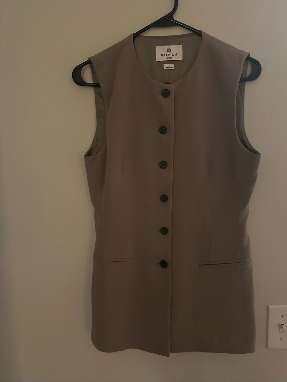 Babaton Taupe Longline Sleeveless Button Vest Dress